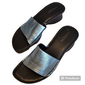 Markon Retro Blue Metallic Mule Wedge Size 9